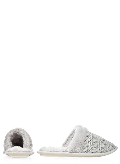 Grey Knitted Mule Slippers